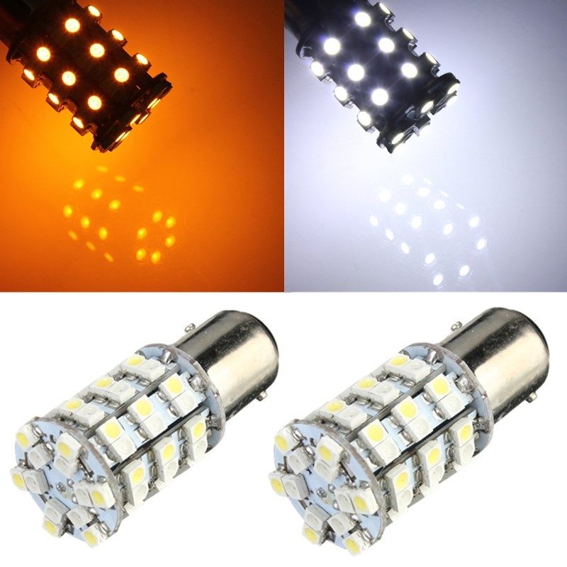 2x 1157 BAY15D 60SMD White/Amber Switchback Driving LED Tail